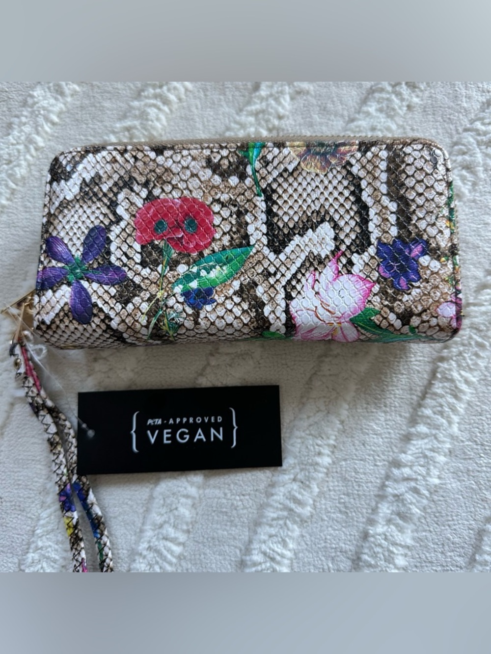 Vegan Floral Snake-Print Wristlet Wallet